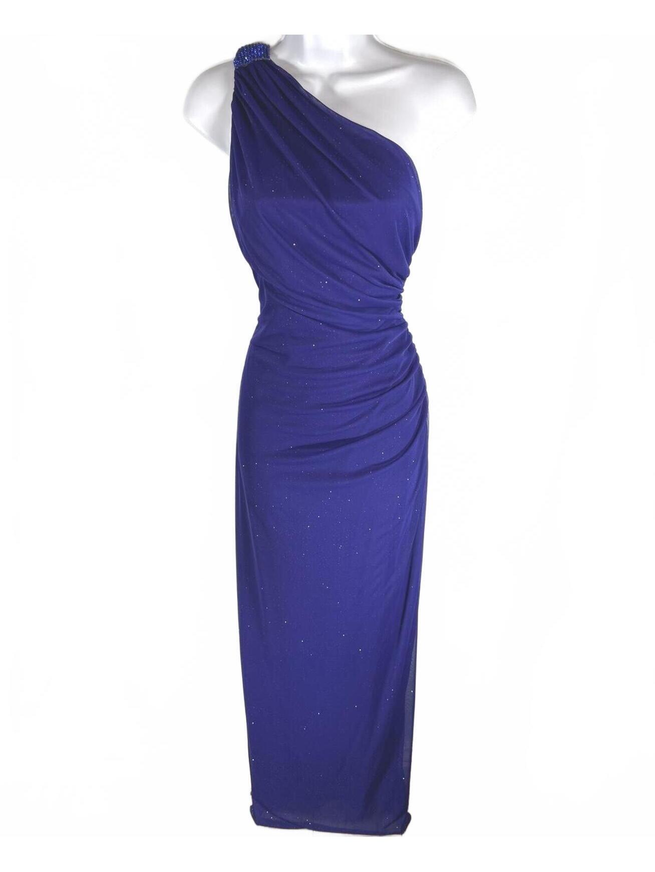 Betsy & Adam Royal Blue Sparkle One Shoulder Rhinestone Gown Formal Dress 12